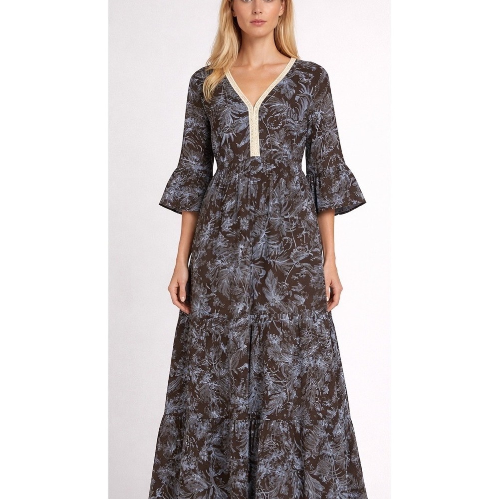 Saiph Lab Italy Maxi Dress Floral Cotton Boho Resort Cruise SZ‎ Large Coastal